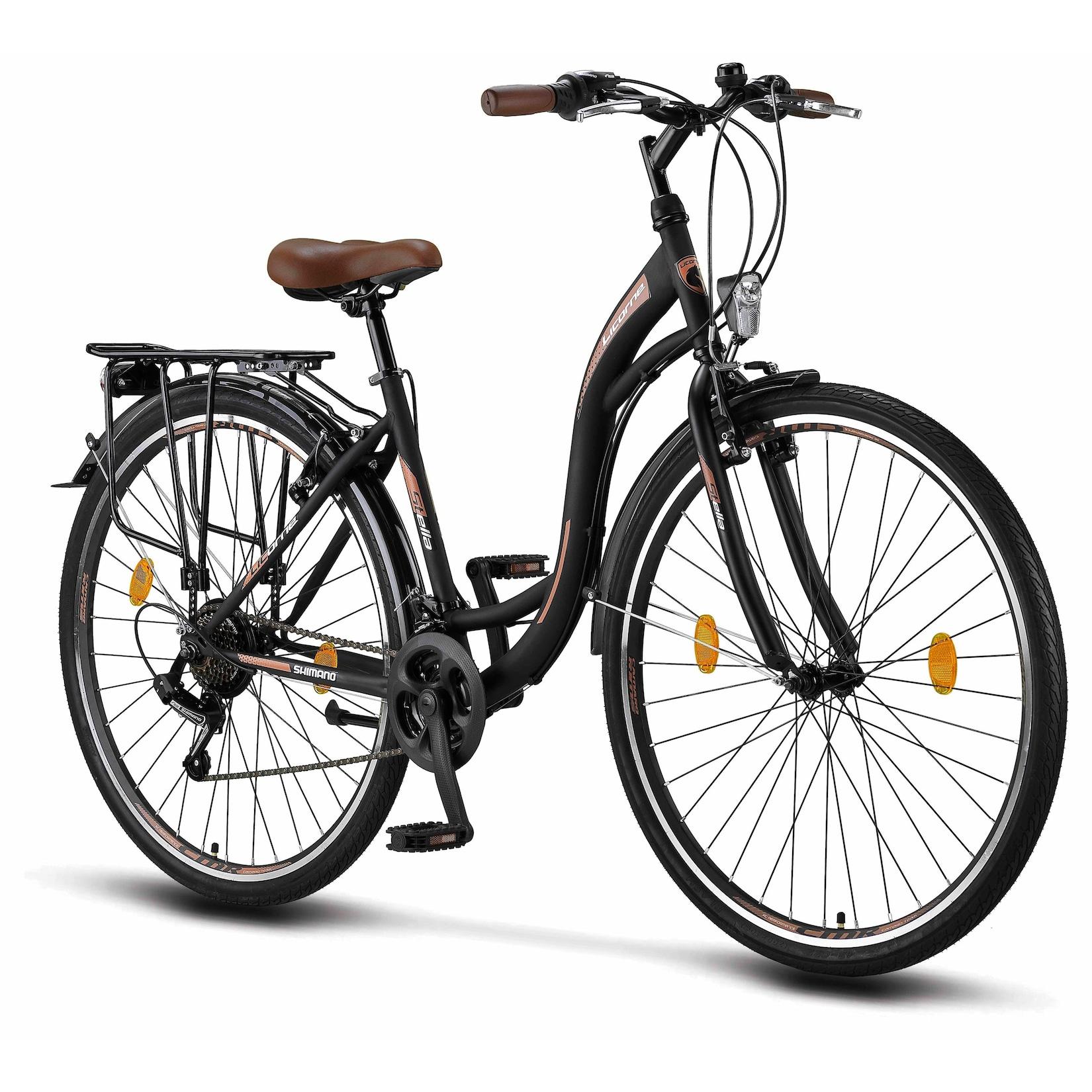 Licorne Bike Stella Premium City Bike 20,24,26 und 28 Zoll Fahrrad für Mädchen Herren und Damen 21 Gang (6 Gang bei 20 Zoll) Holland Citybike Farbe:Schwarz;Zoll:28