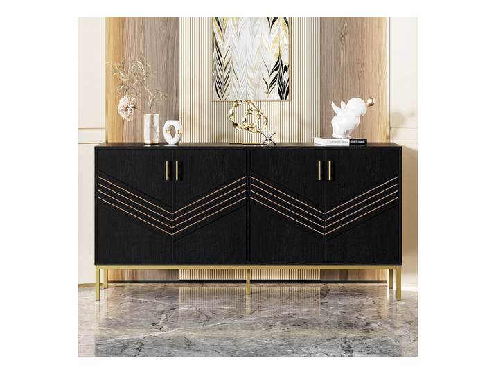 Fine Life Pro Sideboard Modernes Sideboard mit 4 Türen – Stilvolles Design in Schwarz & Gold