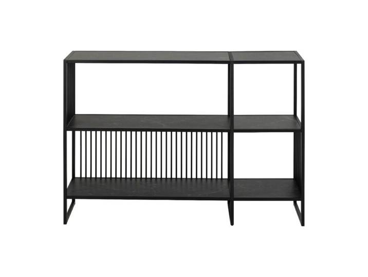 Liadomo Abril Regal mit 2 Fächern – Böden in Marmoroptik Sideboard, Kommode, Standregal, Stahlgestell lackiert, pflegeleicht, dekorative Streben, offenes Design, vielseitig und funktional, schwarz Modern
