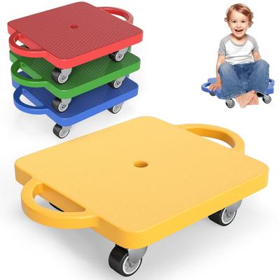 SUGIFT 4-pc Kids Sitting Scooter Board Set with Easy-Grip Handles 360-Degree Swivel Casters and 220-lb Capacity Stackable