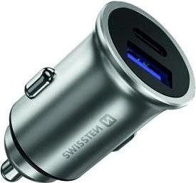 Swissten CL Adapter Power Delivery USB-C + Quick Charge 3.0 36W Metall Silber
