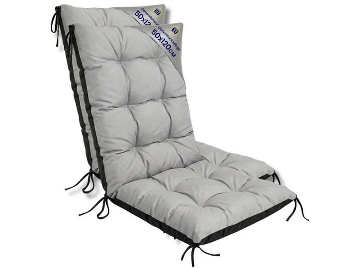 Coussin Chaise Jardin Dossier Haut Set: 2x 50x120 cm - Matelas Siege Extérieur Mobilier Confort Imperméable Gris