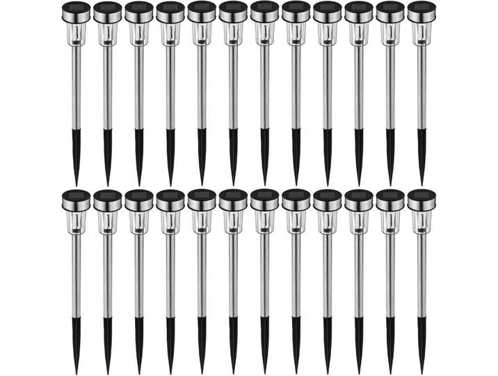 tectake Led-Solarlampen 24er Set, 4, 7 x 37 cm, silber, Silberfarben, Metall, Quadratisch, LED integrated, 4.7x37x4.7 cm, Lampen & Leuchten, Außenbeleuchtung, Außenleuchten