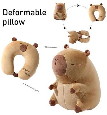 Friendly Fresh Finds Portable Cartoon Capybara U shaped Plush Pillow Travel Neck Support Pillow & Cute Plush Throw Pillow For Office a