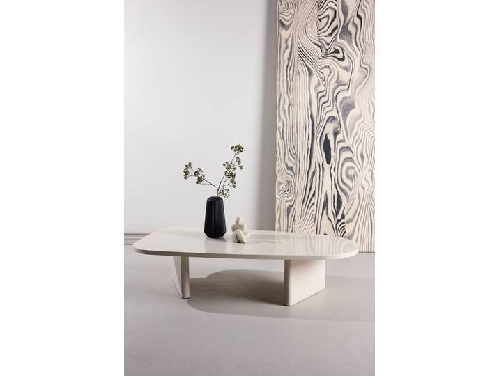 Couchtisch VENTURE HOME Grönvik, ovaler Couchtisch 130 × 65 cm in glänzendem Beige, modern , beige (beige, beige), B:65cm H:33cm T:130cm, Tische, Couchtisch, Sofatisch, MDF, Glanzfinish, oval, sanft geformt, Skandinavisch
