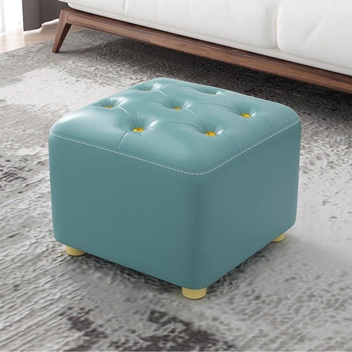 Kleine Ottomaanse kruk Blauw - Gewatteerde voetenbank poef met houten frame