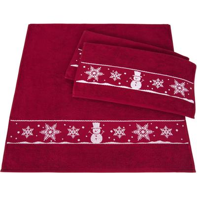 Handtuch Set DYCKHOFF "Schneemann", rot (granat), 3 Stk., Frottier, Frottier, Obermaterial: 100% Baumwolle, Handtuch-Sets, Made in Germany (2 Handtücher, 1 Duschtuch)
