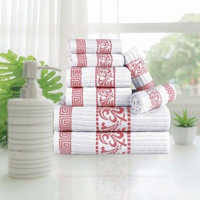 Superior Athens Cotton Floral Border Greek Key 8-Piece Towel Set