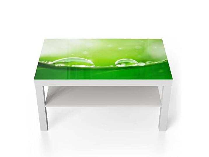 DEQORI Glastisch weiß groß 90x50 cm Motiv Tautropfen auf Blatt ausgefallener Beistelltisch aus Glas Hochglanz Couchtisch fürs Wohnzimmer moderner Couch Tisch mit Design