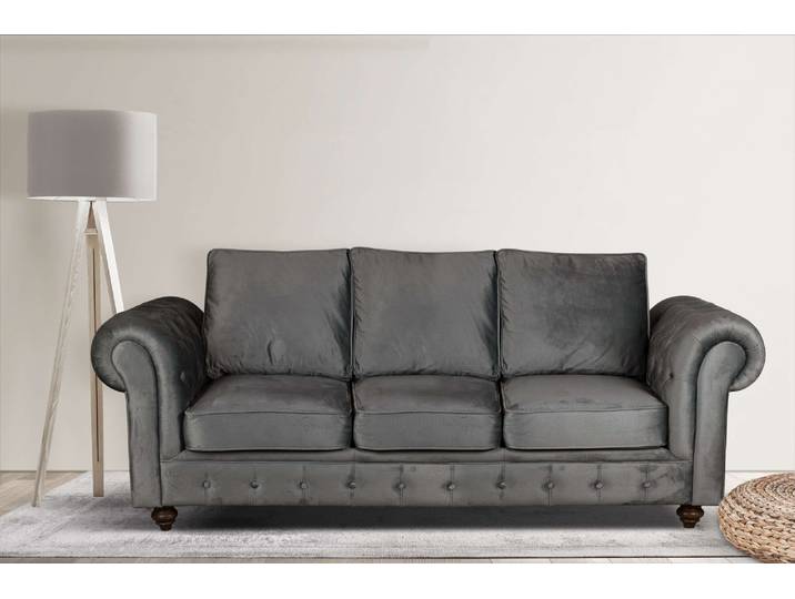 3-Sitzer HOME AFFAIRE MENDITTE , grau (anthrazit), B:225cm H:90cm T:93cm, 100% Polyester, Sofas, 3-Sitzer, Knopfheftung im Armlehnbereich und an Vorderkante, hohe Qualität