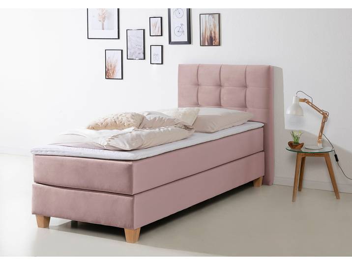 Boxspringbett, Samtstoff, Lila, 104×211 cm, Inkl. Topper, 7-Zonen-Kaltschaummatratze, Klassisch, Home-affaire
