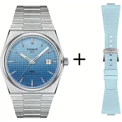 Tissot PRX Gradient Herrenuhr T137.407.11.351.01 Set mit hellblauem Kautschukband
