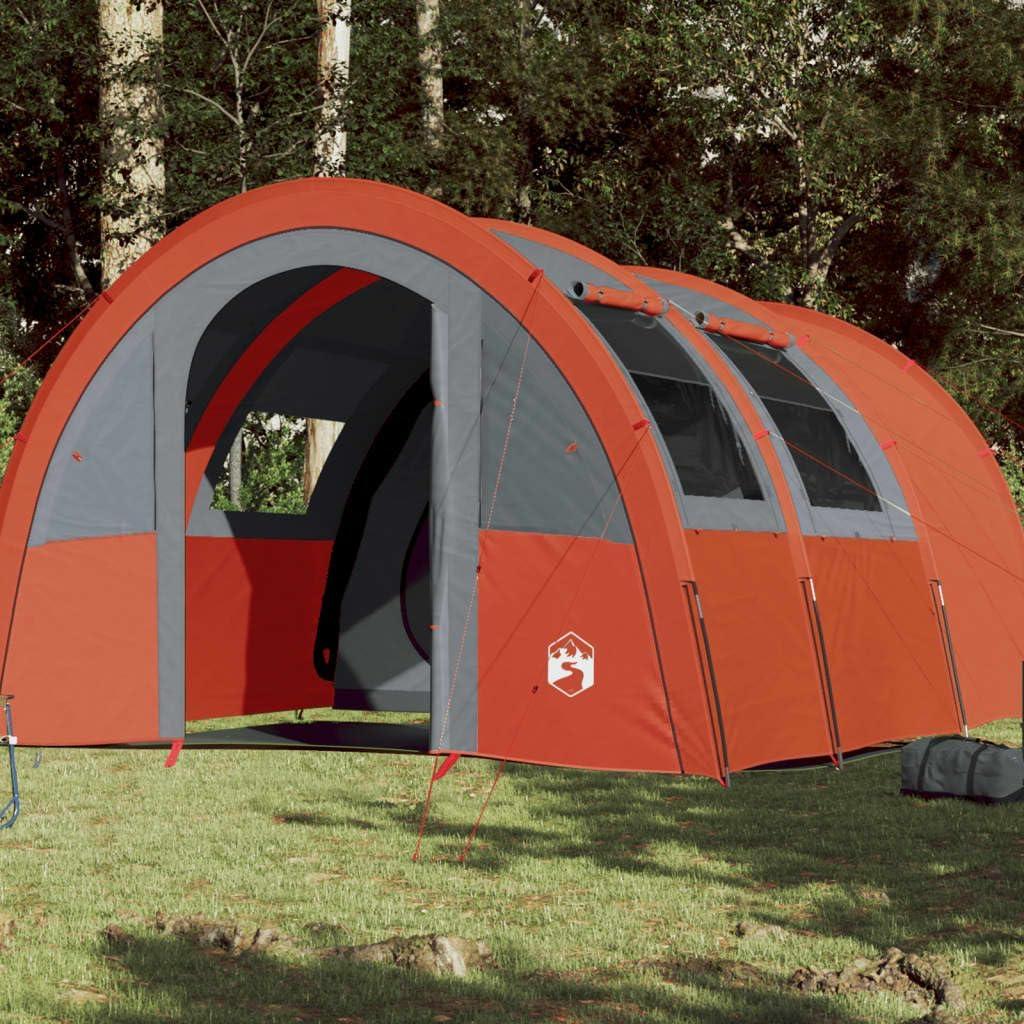 Campingzelt für 4 Personen mit Campingzubehör, grau und orange, 483x340x193 cm, 185T-Taft