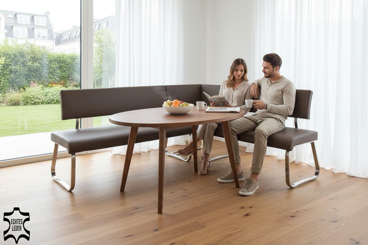 Eckbank Sitzbank Esszimmerbank Polsterbank Bank Sitzmöbel "Muvo I" Echtleder Braun