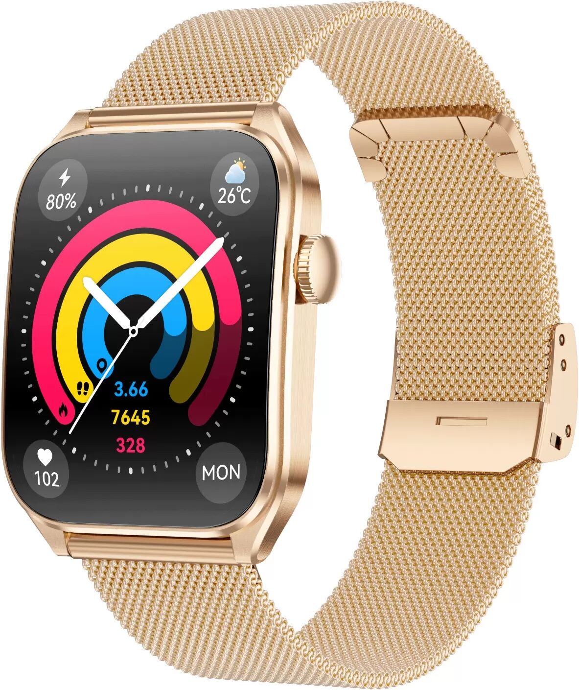 INF Multifunktionale Smartwatch mit AMOLED-Display, Bluetooth-Anrufen und Gesundheitsüberwachung Rosa