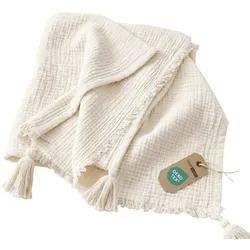 WOHNDECKE Musselin offwhite mit Quasten