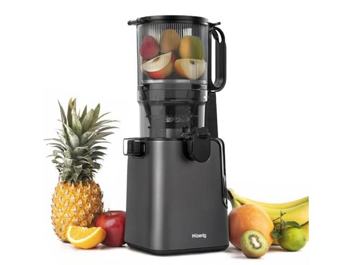 H.Koenig Vertikaler Entsafter GSX26 - BPA-frei, große Öffnung 135 mm, sanfter Druck 50 U/min, Edelstahl, geräuscharm, 250 W, Anti-Tropf-System, spülmaschinengeeignet