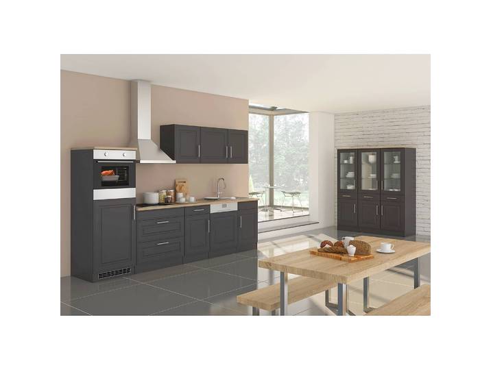Küchenzeile Rom II 9-teilig 300 x 200 x 60cm Grau/Grau ohne Elektrogeräte