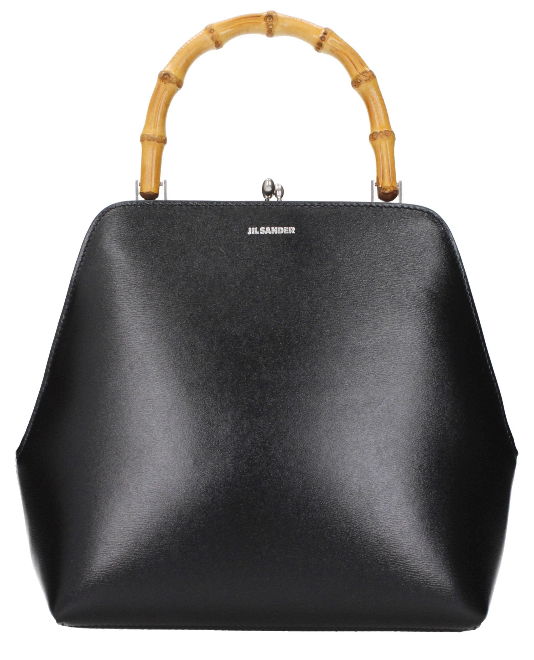 Jil Sander Goji Bamboo Square schwarz, Leder, Bambus-Henkel