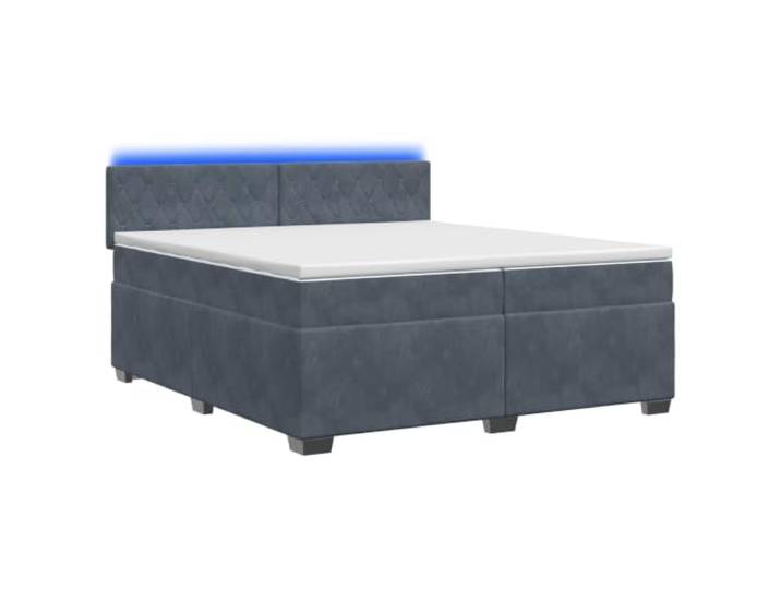 KTHLBRH Boxspringbett mit Matratze und LED, Dunkelgrau, 200 x 200 cm Holzrahmen, Kopfteil aus massivem Kiefernholz, weißer Topper, abnehmbare Abdeckungen