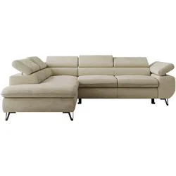 ECKSOFA PABLO L Beige Schenille glatt - Links Seite mit T25 Topper