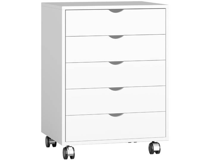Caisson bureau mobile avec 5 tiroirs bois blanc