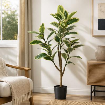 YVANLA Artificial Plant Fake Variegated Rubber Plant Potted