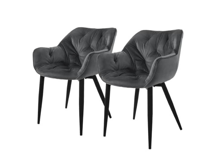 ML-Design Esszimmerstühle 2er Set Anthrazit, Küchenstuhl mit dickem Samtstoff gepolsterter Sitz, Metallbeinen, Wohnzimmerstuhl mit Rücken- und Armlehnen, Gesteppter Polsterstuhl, Ergonomischer Sessel