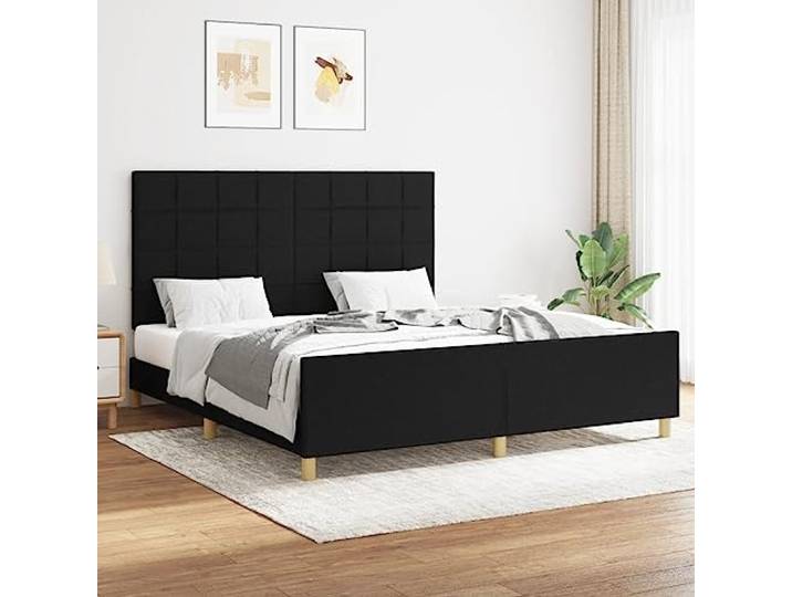 Strapazierfähiger Stoff höhenverstellbares Kopfteil Bettgestell Schwarz 160 Bettgestell ohne Matratze Schwarz 160x200 cm Stoff mit verstellbarem Kopfteil Stabil Holz Lattenrahmen fuer Schlafzimmer