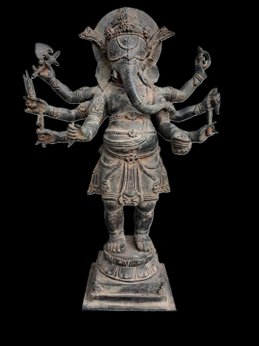 Ganesh Ganapati standbeeld met 8 armen van brons, 58 cm, Aziatische decoratie