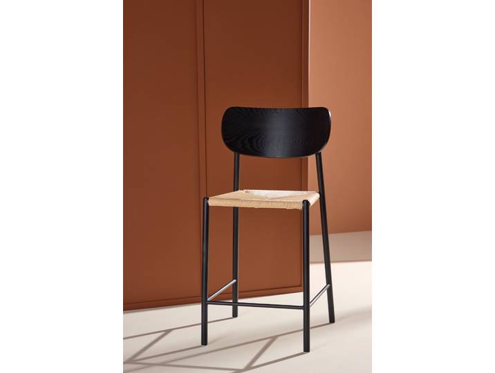 Barhocker VENTURE HOME Polly, Barhocker mit Rückenlehne und geflochtenem Seilsitz, 120 kg , schwarz, B:52cm H:101cm T:55cm, Hocker, Barhocker, Tresenstuhl, Rattan, Stahlrahmen, geflochtenes Seil, hell