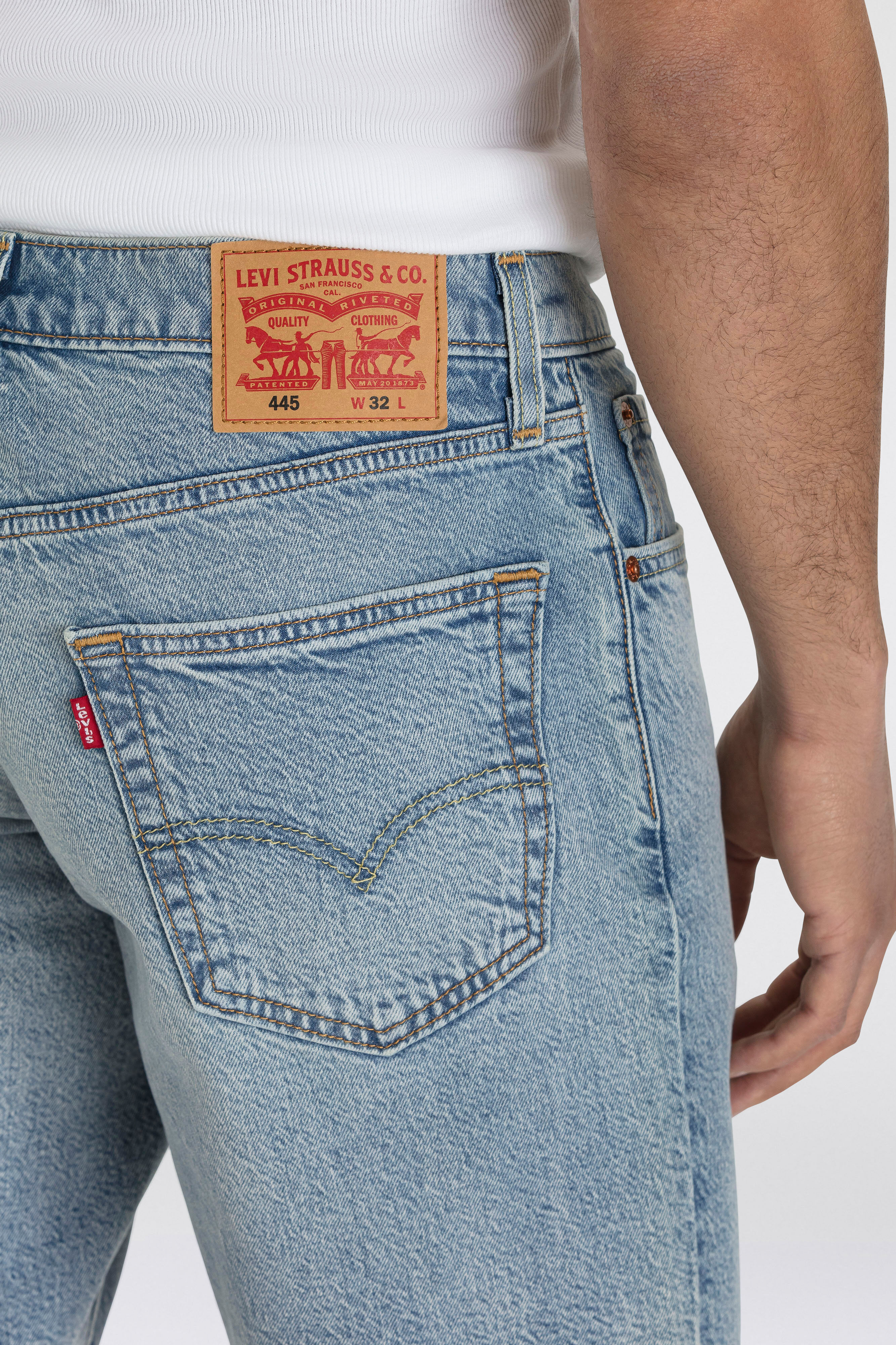 Jeansshorts LEVI'S "445 ATHLETIC SHORTS", Herren, Gr. 28, N-Gr, blau (atlas skies shorts), Denim/Jeans, Obermaterial: 99% Baumwolle, 1% Elasthan, Jeans Jeansshorts, Sommerhose mit Stretchanteil atlas skies shorts 28, N-Gr