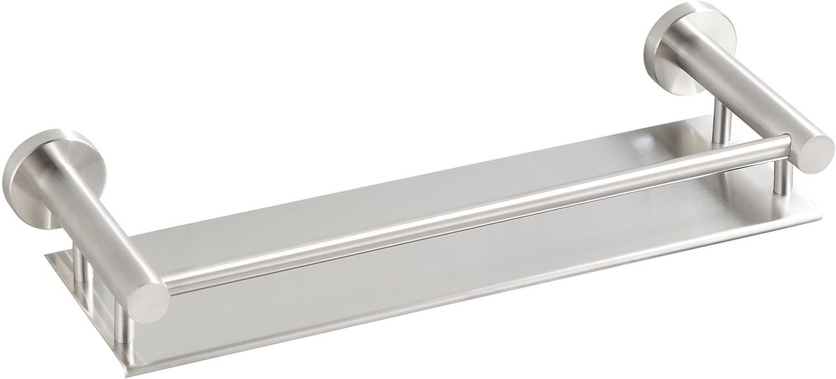 Merkloze wandplank voor badkamer met beschermrail en wandmontage
