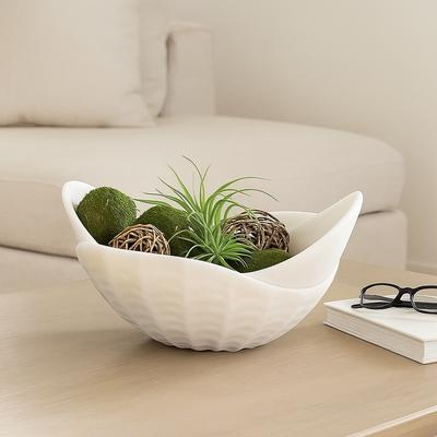 Sagebrook Home "Sculptural Curved Edges Decorative Quartz Bowl-Home Decor - 17"", White - 17.0"""