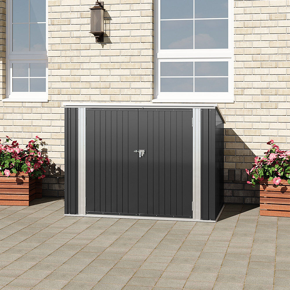 Dakota Fields Steel Trash Can Recycle Bin Enclosure Storage Shed Black 176cm W X 105cm D X 130cm H