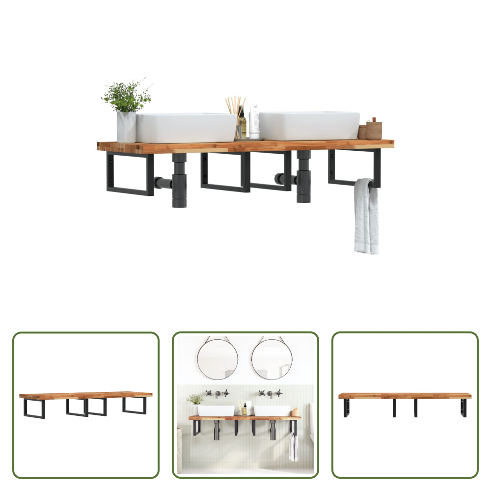 The Living Store Waschbeckenregal Wandmontage Stahl und Akazienholz