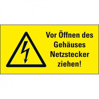 Aufkleber I Warn-Kombischild Vor Öffnen...Netzstecker, RoHS konform, Folie, 52x26mm, 10/Bogen