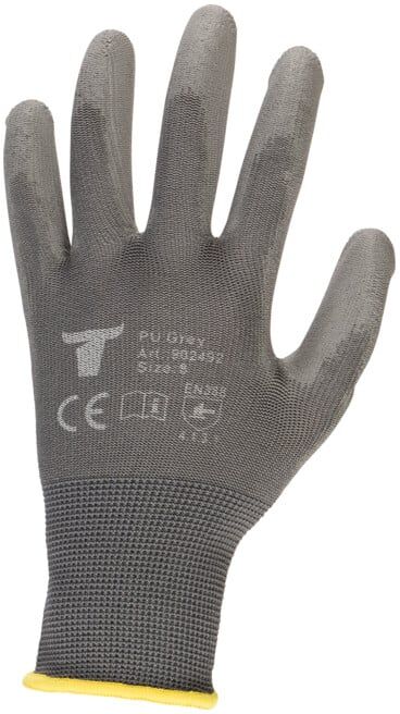 Gants de montage nylon STIER avec revêtement PU, gris, taille 9, coupe ergonomique, préhension sec et mouillé, gants atelier (902493)
