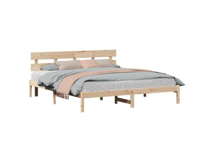 Massivholz Kiefer modernes Design Bettgestell Braun 200 x 200 cm Massivholz Bettgestell mit Kopfteil Braun 200x200 cm Kiefer Lattenrost Kaiserbett Modern