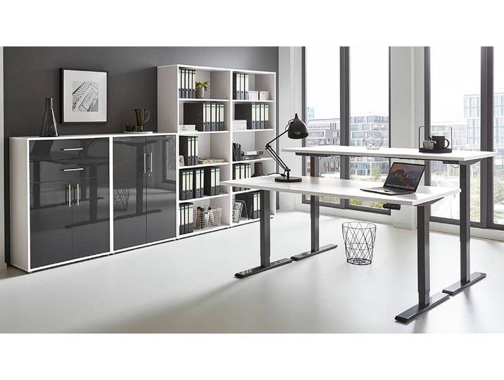 Ensemble de bureau - 5 éléments D 85 x 186 x 33cm Blanc/Anthracite/Blanc
