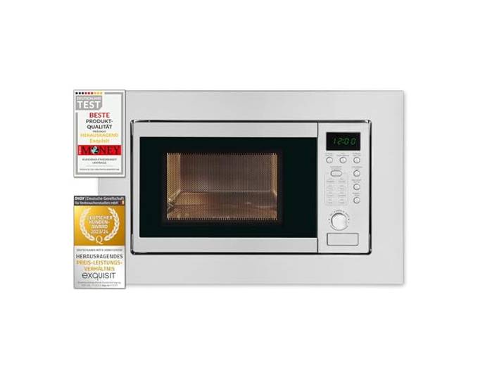 Exquisit Einbaumikrowelle mit Grill, 20 L, 800 W, Inoxlook