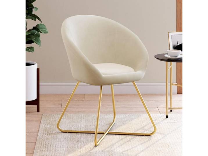 IDMARKET Fauteuil forme oeuf ANGELINA beige en velours pieds croisés dorés