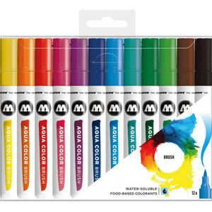 Molotow Aquarellstifte Aqua Color Brush Basic Set 1, farbig sortiert, Intensivfarben, 12 Stück