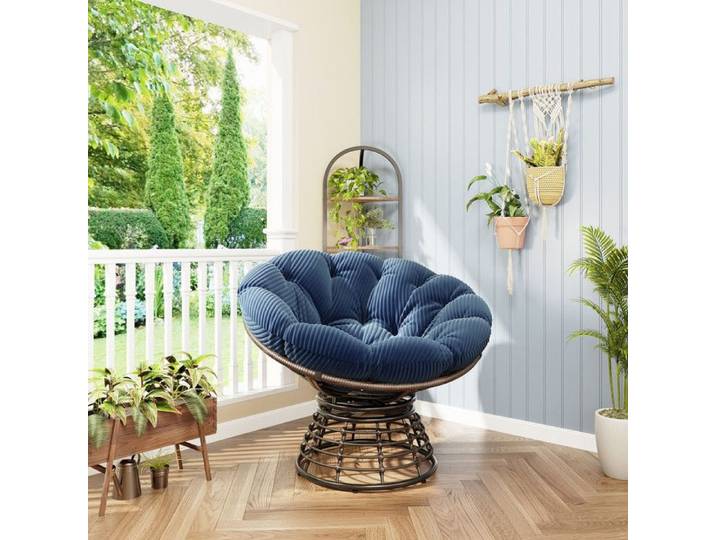 Luscriate - Fauteuil Papasan avec coussins épais et moelleux Adapté à une utilisation intérieure et extérieure - Gris et Bleu