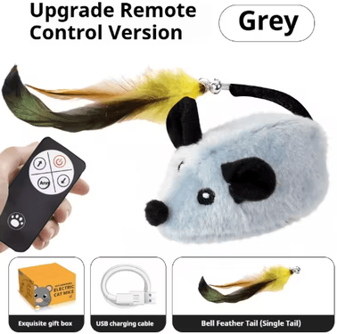 Inspire Picks Automatic Moving Mouse Cat Toy USB Rechargeable Interactive Squeaky Plush Toy grey With Remote