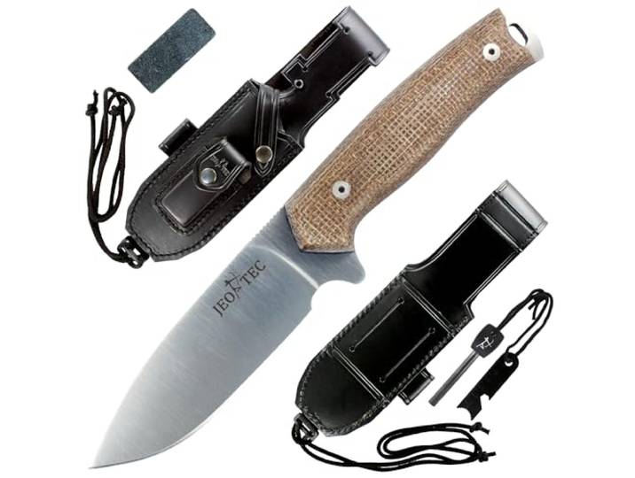 JEO-TEC Nº21 Messer mit feststehender Klinge für Outdoor Survival Bushcraft Jagd und Angeln, 11,5 cm Klinge, Scheide und Feuerstahl, Handgefertigt in Spanien, Full Tang Knife