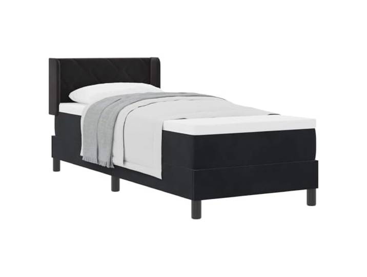 KKgypkn Boxspringbett mit höhenverstellbarem Kopfteil Schwarz 200x80 cm Samt, Einzelbett mit Matratze aus Taschenfedern und Schaum, mittelharte Schlafunterlage aus Holzwerkstoff
