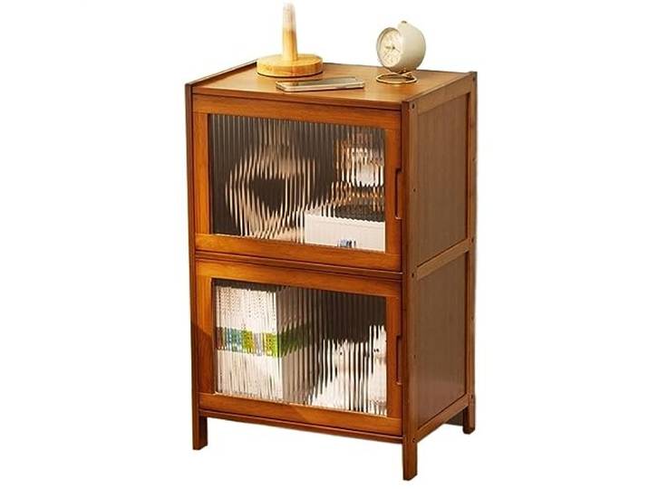 YANG11FAN Vielseitig Nachttisch, minimalistisches Regal, mit Aufbewahrung Einfache Möbel aus Holz mit Glastür(Bruin)