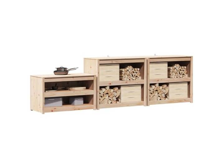 KTHLBRH MEPPEL Küchenmöbel für den Außenbereich, 3 Stück, Douglas natur Massives Douglasienholz, Innenregale, modulares Design, vielseitige Oberfläche, pflegeleicht