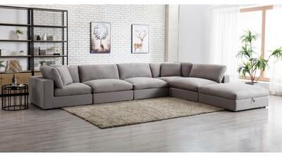 Roundhill Furniture Rivas Contemporary Feather Fill 6-Piece Modular Sectional Sofa with Ottoman